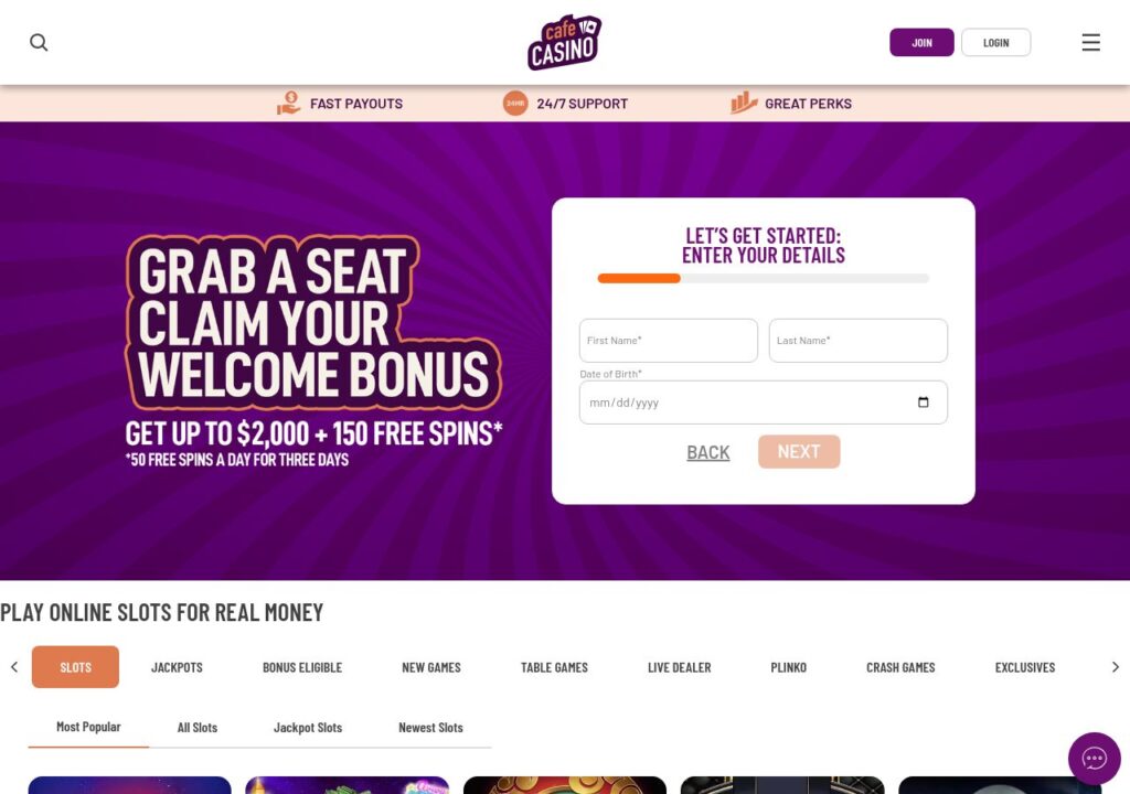 Cafe Casino casino games lobby