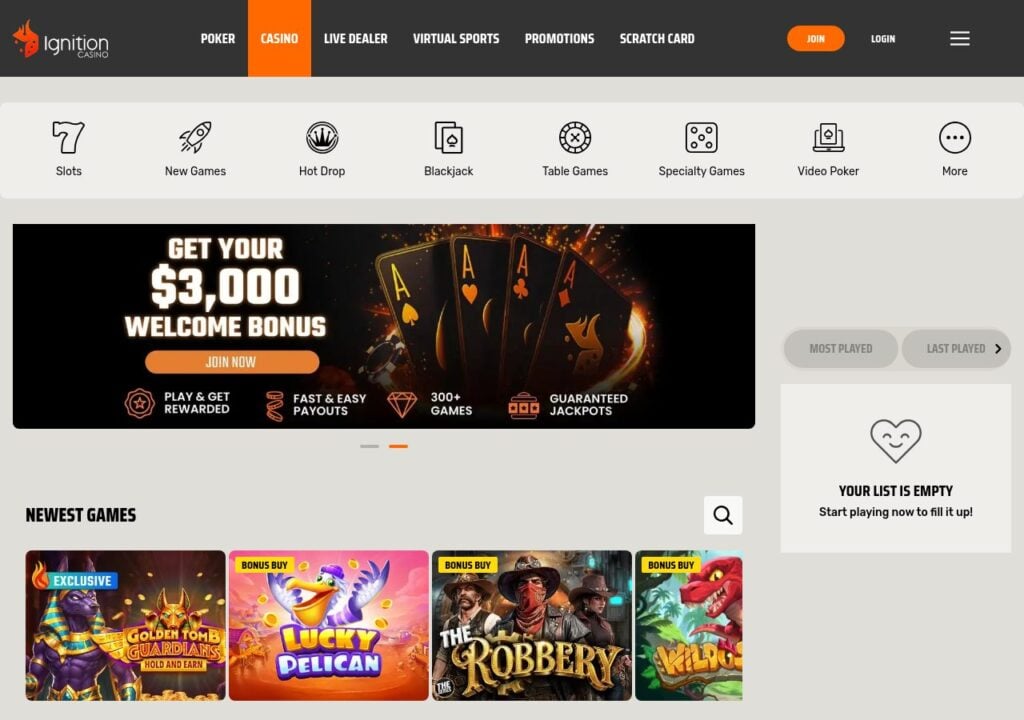 Ignition Casino casino games lobby