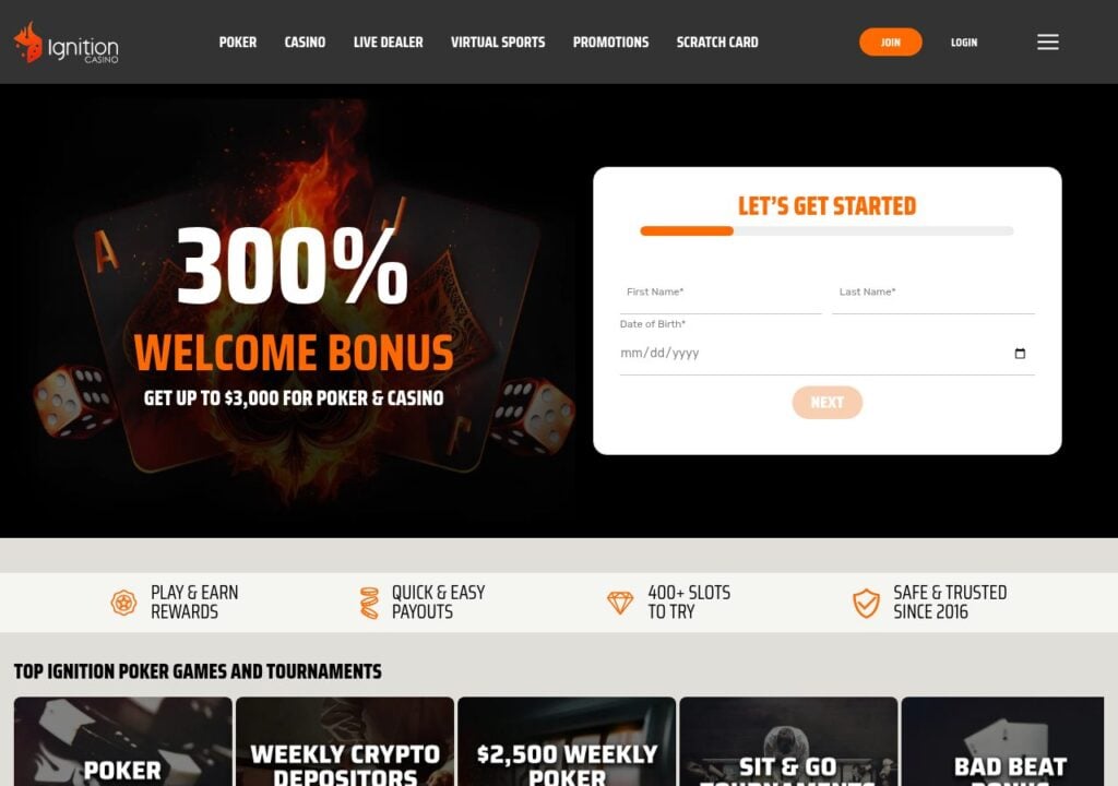 Ignition Casino online casino homepage
