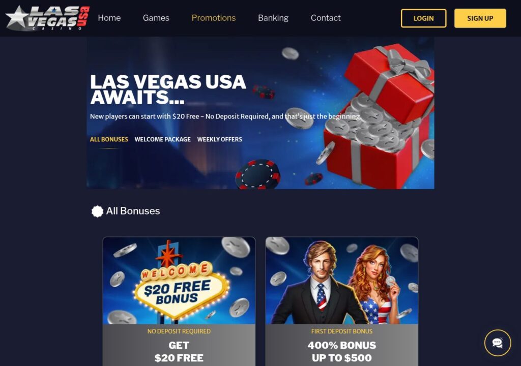 Las Vegas USA Casino bonuses and promotions page