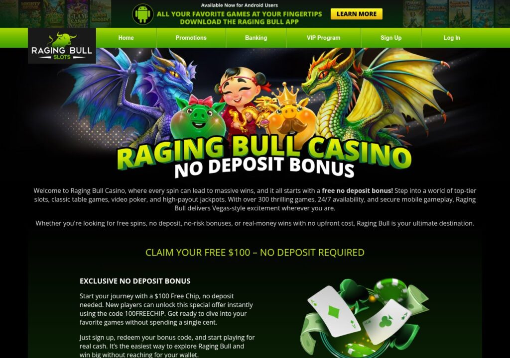 Raging Bull Slots bonuses and promotions page