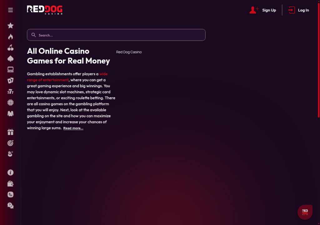 Red Dog Casino casino games lobby