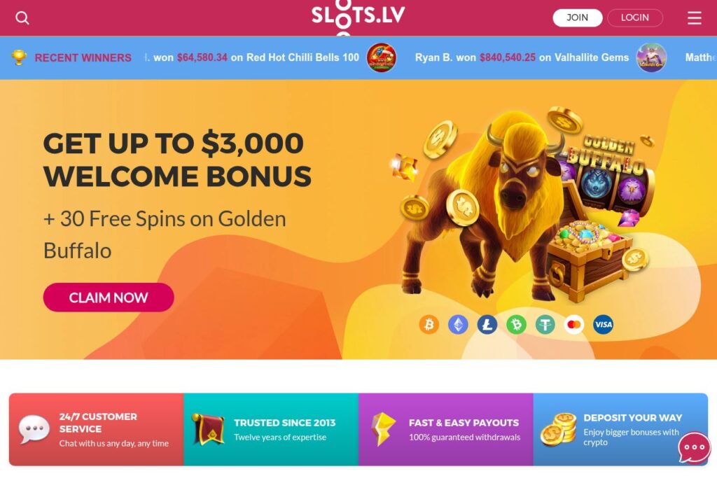 Slots.lv casino games lobby