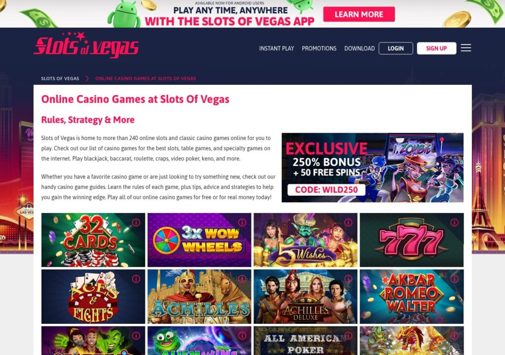 Slots of Vegas casino games lobby